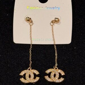 Fashion Earrings Chic Gold Tone Clear Crystal Dangle Earrings 3 inch